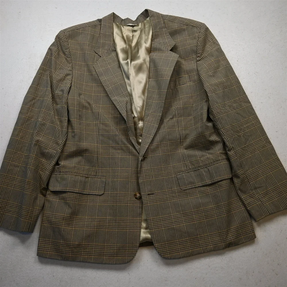 Vtg Banana Republic Large Yellow Glenn Plaid 100% Cotton Mens Blazer Sport Coat